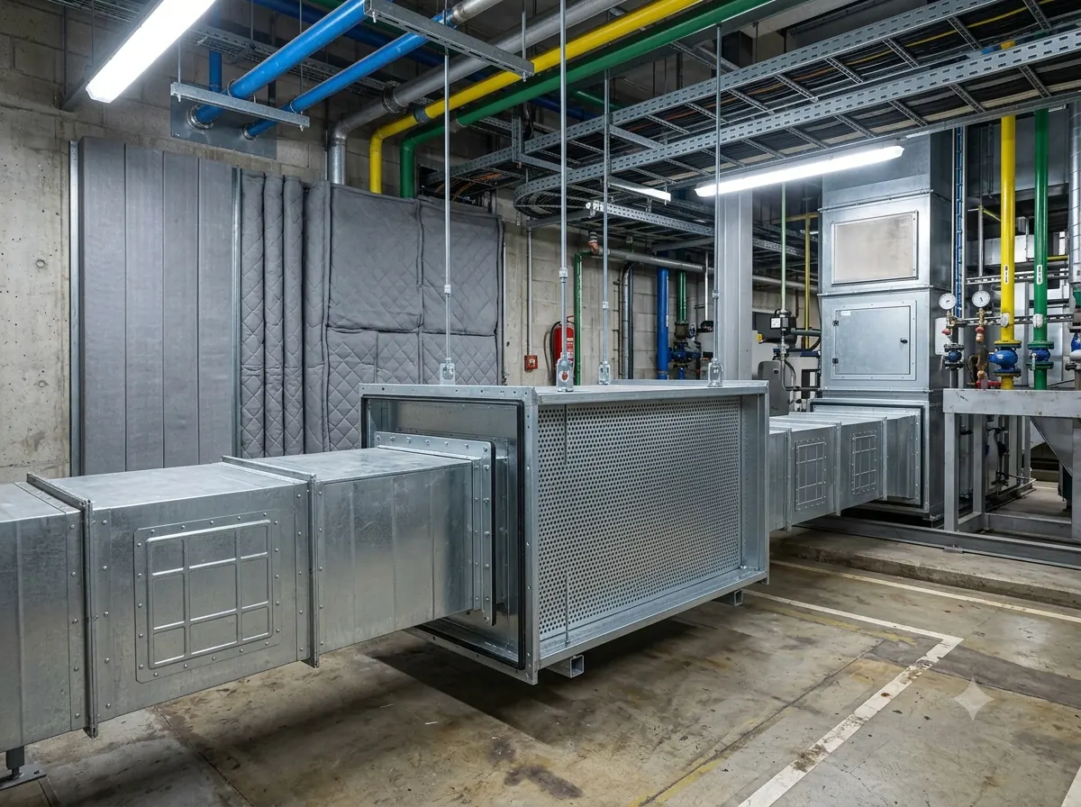 Industrial duct silencer and boundary noise reduction installation — industrial soundproofing project, Singapore